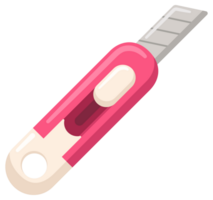 Collection of colorful utility knifes with sharp blades for cutting paper, cardboard and thin plastic materials isolated on white background png