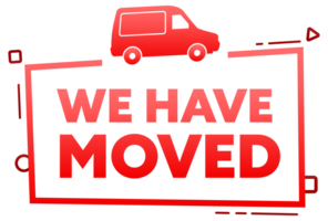 We have moved label. Map location with changed the address. stock illustration png