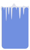 Set of snow caps of different sizes and shapes with hanging icicles is isolated on blue background png
