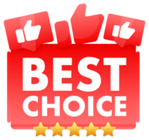 Bright red BEST CHOICE label with thumbs up and golden stars, symbolizing top selection and consumer preference png