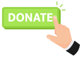 design of a hand clicking a Donate button, representing online charitable giving png