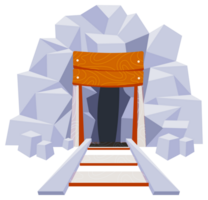 Mining icon set. Gold Mine tools. Pile of Valuable Minerals and Trolley. Retro tunnel. Old mine. png