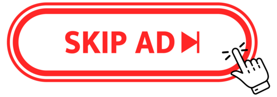 Skip ad, advertisement Button with pointer clicking. Web button. Finger Pressing. Click to Skip ad, advertisement Concept. illustration png