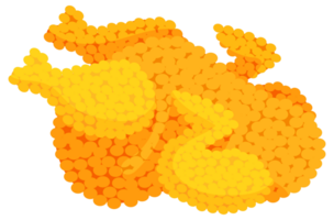 Fried chicken meat menu set made with small yellow dots, viewed from above on a white background png