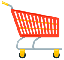Set of empty supermarket carts and baskets for carrying groceries while shopping isolated on white background png