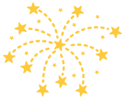 Set of stylized firework icons exploding with bright yellow sparks and stars on white background png