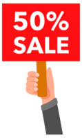 People are holding red sale signs in their hands png