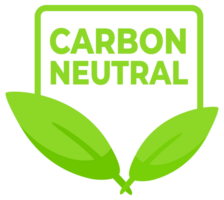 Environmentally conscious labels in green with Carbon Neutral text and a leaf symbol, for products supporting sustainable practices. png