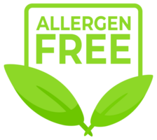Green labels with Allergen Free and a leaf icon, ensuring the safety of products for consumers with allergies. png