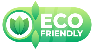 Green badge with leaf design promoting eco-friendly products and sustainable practices png