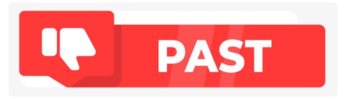 Two speech bubbles with FUTURE in green and PAST in red, symbolizing the contrast and transition between times. png