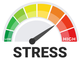 Stress Level Indicator Illustration with a Color Coded Gauge from Low to High Stress png