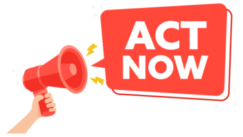 Red Urgent Call to Action Illustration with ACT NOW Text and Megaphone png