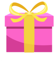 Set of pink gift boxes with yellow ribbons is floating and rotating on a white background png