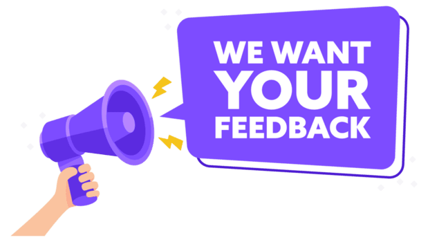 Einladung zum Benutzer Engagement mit Hand gehaltenen Megaphon wir wollen Ihre Feedback Grafik png