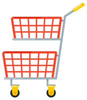 Set of empty supermarket carts and baskets for carrying groceries while shopping isolated on white background png