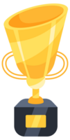 Set of gold trophy cups of different shapes with handles standing on pedestals with empty nameplates for winners png