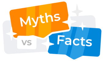 Speech bubbles with Myths and Facts written, symbolizing the comparison or debate between myths and facts. illustration png