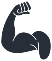 Set of strong arms showing biceps muscle, flexing powerful forearm, in cartoon, silhouette and line art style png