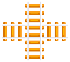 Set of railroad elements showing different types of railways with crossing and train wagons. png