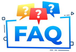 Faq concept with question marks in speech bubbles over a banner with the text inside png
