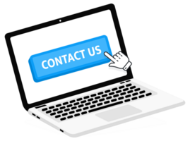 Contact us text on Laptop screen with a red button . Button with pointer clicking. Finger Pressing png
