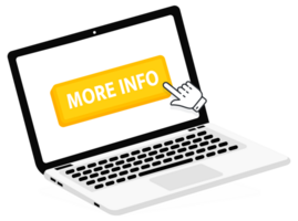 More info text on Laptop screen with a red button . Button with pointer clicking. Finger Pressing png