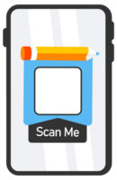 Set of QR code stickers flanked by pencils, with Scan Me text, designed for interactive engagement png