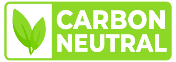 Environmentally conscious labels in green with Carbon Neutral text and a leaf symbol, for products supporting sustainable practices. png