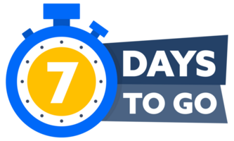 7 Days to go. Countdown timer. Countdown left days banner. Sale or promotion timer, alarm clock png