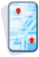 Set of location icons showing different map styles on smartphone and paper for navigation png