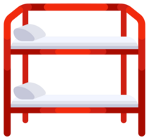 Four different empty bunk beds with mattresses, pillows and blankets representing a place to sleep for two people png
