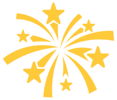 Set of stylized firework icons exploding with bright yellow sparks and stars on white background png