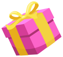 Set of pink gift boxes with yellow ribbons is floating and rotating on a white background png