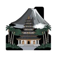 A cartoon of a pagoda and a mountain vector