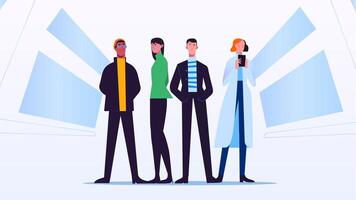 Dynamic Team Collaboration Concept Featuring Modern Business Characters in Minimalist Style vector