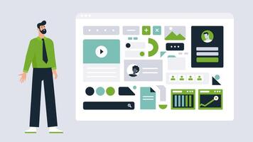 Modern UI, UX Illustration of Dashboard Elements with Business and User Profiles vector