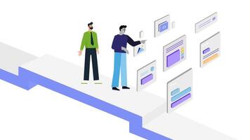 Team Collaboration on Digital Projects with Interactive Web Interfaces and Data Visuals vector