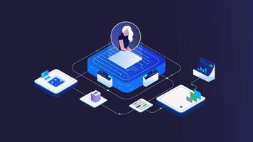 Modern Data Flow Visualization with AI, Analytics, and Network Technology Integration vector