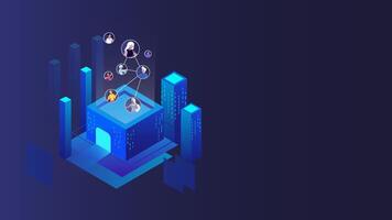 Futuristic Customer Experience Concept with Network Connections in a Digital Cityscape vector