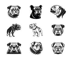 Bulldog Fear Expression Silhouette Artwork Set Bundle vector