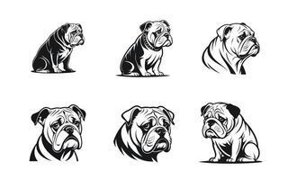 Bulldog in a White Silhouette with a Sad Expression Set Bundle Collection vector