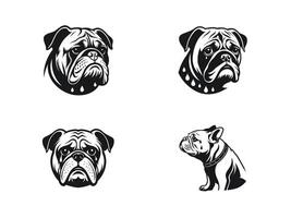 Bulldog Cry Face Expression Silhouette Bundle collection Illustration vector