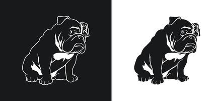 Bulldog Silhouette with a Somber Expression in White vector