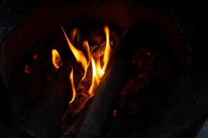 Burning wood branch texture for warm and atmospheric backgrounds in creative or professional projects photo