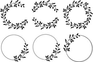 Set of circular shapes adorned with foliage and leaf frames for invitations, holiday decorations, logos, and elegant designs. illustration vector