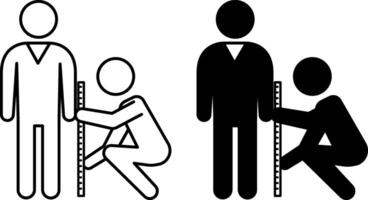 Tailor Icons. Black and White Illustrations. Tailor Taking Measurements Of Client's Parameters With Tape For Sewing Clothes. Fashion Concept vector