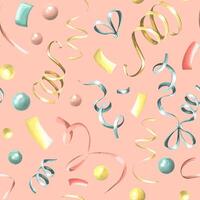 Multicolored ribbons and confetti on a pink background. Watercolor illustration. festive, congratulatory, seamless pattern from the collection of HAPPY BIRTHDAY. For wrapping paper, fabric, textile vector