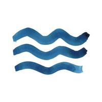 Blue waves of water, sea, ocean. Watercolor illustration hand-painted in children s style with brush strokes. Set of isolated objects on a white background. vector