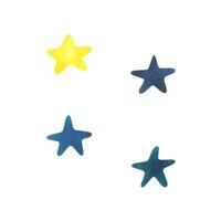 Star silhouettes with blue, yellow and turquoise paint texture. Watercolor illustration hand drawn in children s style. Set of isolated elements on a white background. vector